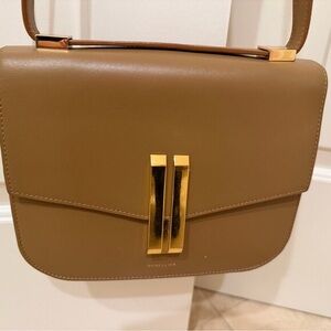 DeMellier Tan Leather Shoulder Bag with Gold Accents